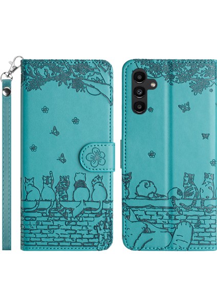 Samsung Galaxy A24 Için 4g Baskılı Duvar Kedileri Anti-Çizgi Standı Cüzdan Pu Deri Strap- ile Telefon Kılıfı (Yurt Dışından)