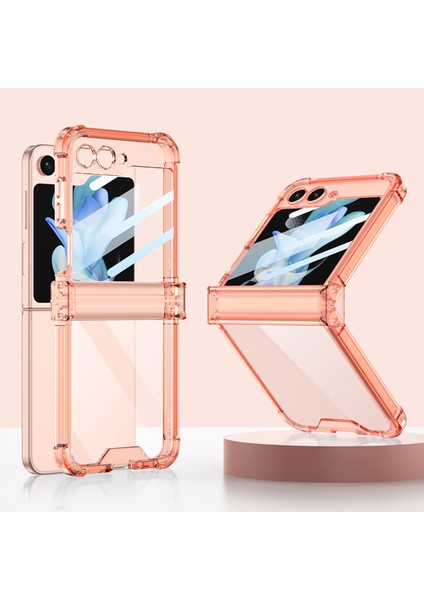 Samsung Galaxy Z Flip5 Için Gkk 5g Güçlendirilmiş Köşeler Tpu Temsilli Cam Film-Şöhretli Turuncu ile Telefon Kılıfı (Yurt Dışından)