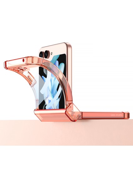 Samsung Galaxy Z Flip5 Için Gkk 5g Güçlendirilmiş Köşeler Tpu Temsilli Cam Film-Şöhretli Turuncu ile Telefon Kılıfı (Yurt Dışından)