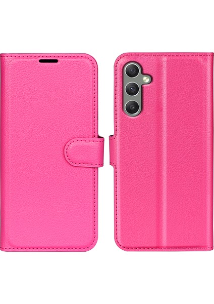 Samsung Galaxy A24 Için 4g Pu Deri Cüzdan Kabuğu Litchi Doku Flip Stand Gül Telefon Kılıfı (Yurt Dışından)