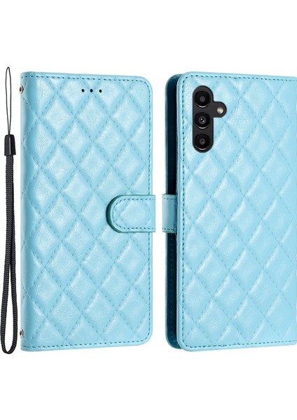 Samsung Galaxy A34 Için Stand A34 5g Dikiş Hattı Rhombus Pu Deri Cüzdan Strap-Sky ile Telefon Kılıfı (Yurt Dışından)
