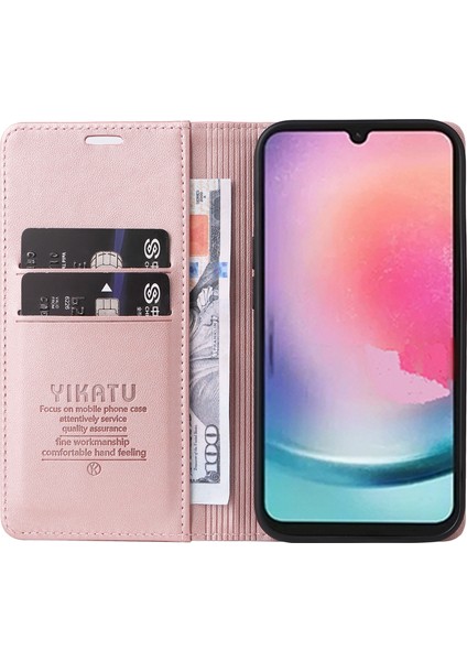 Samsung Galaxy A24 Için 4g Pu Deri Flip Cüzdan Stand-Rose Gold Telefon Kılıfı (Yurt Dışından)