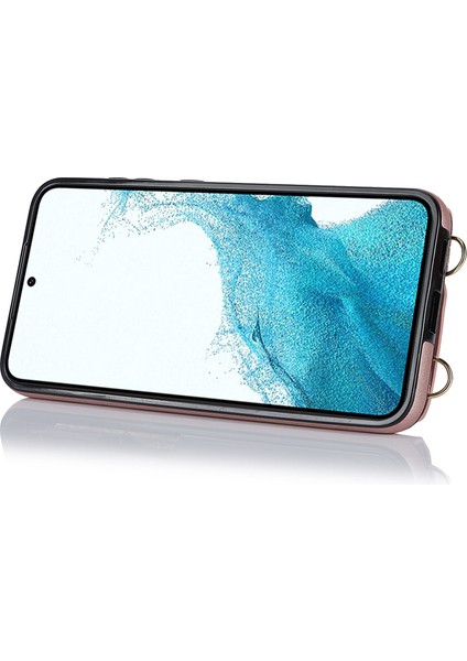 Samsung Galaxy S22 Için 5g Fermuar Cüzdan Döner Yüzük Kickstand Pu Deri Kaplamalı Tpu Kasa Ros Telefon Kılıfı (Yurt Dışından)