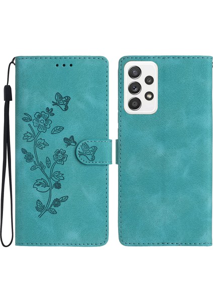 Samsung Galaxy A73 5g Çiçek Baskılı Kabuk Pu Deri Cüzdan Flip Stand Telefon Case-Sky Telefon Kılıfı (Yurt Dışından)
