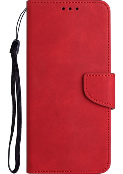 Samsung Galaxy A34 Için 5g Tam Koruma Koruma Düz Renk Deri Manyetik Stand Cüzdan Strap-Red ile Flip Telefon Kılıfı (Yurt Dışından)