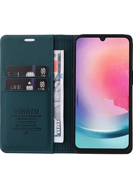 Samsung Galaxy A24 Için 4g Pu Deri Flip Stand-Blue ile Cüzdan Telefon Kılıfı (Yurt Dışından)