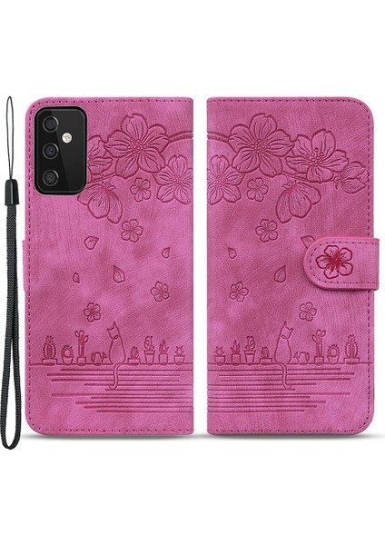 Samsung Galaxy A34 5g Pu Deri Katlanır Stand Cüzdan Strap-Rose ile Baskılı Kedi Telefon Kabuğu Telefon Kılıfı (Yurt Dışından)