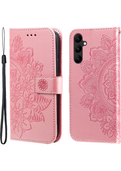 Samsung Galaxy A24 4g Çiçek Baskı Deri Stand Cüzdan Strap-Pink ile Telefon Kılıfı (Yurt Dışından)