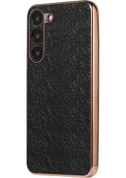 Samsung Galaxy S23 Için Nano Elektrokaplatma Cowhide Deri Kaplama Tpu+Pc Alt Case Black Telefon Kılıfı (Yurt Dışından)