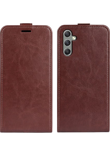 Samsung Galaxy A24 4g Dikey Flip Kart Tutucu Çılgın At Doku Pu Deri Kullanıcı Telefon Kılıfı (Yurt Dışından)