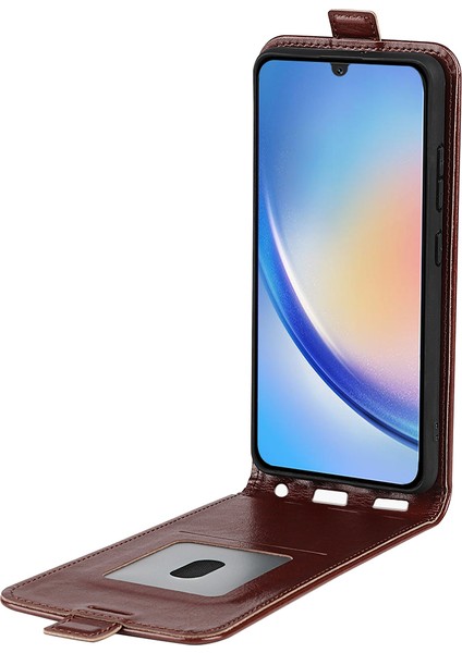 Samsung Galaxy A24 4g Dikey Flip Kart Tutucu Çılgın At Doku Pu Deri Kullanıcı Telefon Kılıfı (Yurt Dışından)