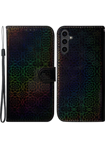 Samsung Galaxy A24 Için 4g Pu Deri Flip Cüzdan Göz Kamaştırıcı Çiçek Desen Standı Folio Black Telefon Kılıfı (Yurt Dışından)