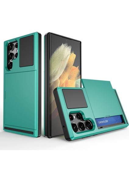 Samsung Galaxy S23 Ultra Için Sürgülü Kart Tutucu Anti Drop Pc+Tpu Koruyucu Si Telefon Kılıfı (Yurt Dışından)