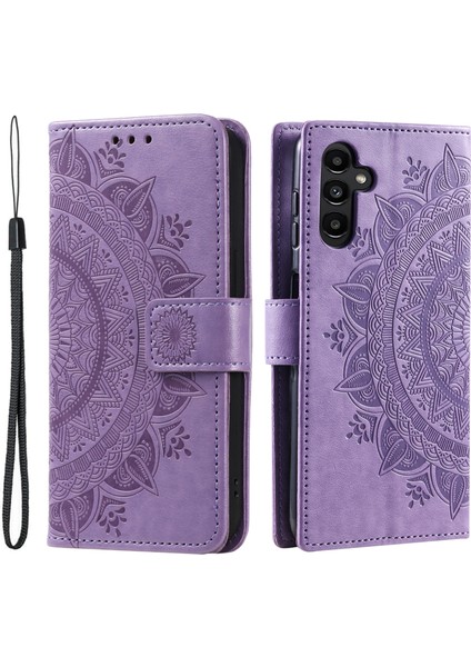 Seashell Digital Samsung Galaxy A25 Için 5g Pu Deri Stand Strap-Murple ile Baskılı Çiçek Cüzdan Telefon Kılıfı (Yurt Dışından)