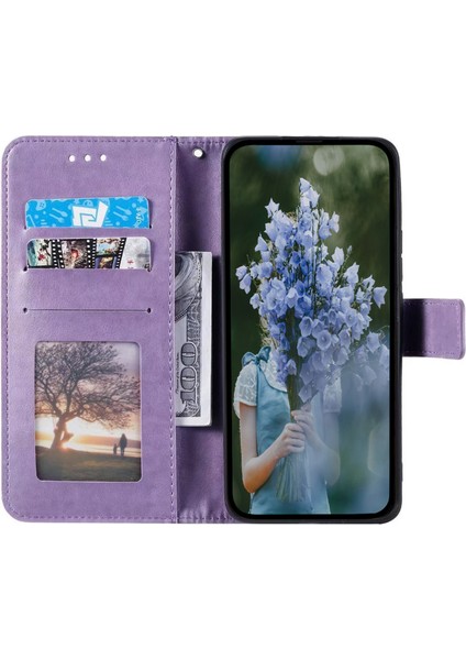 Seashell Digital Samsung Galaxy A25 Için 5g Pu Deri Stand Strap-Murple ile Baskılı Çiçek Cüzdan Telefon Kılıfı (Yurt Dışından)