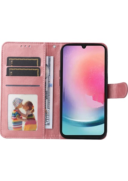 Samsung Galaxy A24 Için 4g Pu Deri Cüzdan Telefon Buzağı Dokusu Anti-Drop Standı Mobil Telefon Kılıfı (Yurt Dışından)