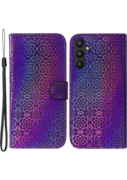 Samsung Galaxy A34 Için 5g Pu Deri Göz Kamaştırıcı Çiçek Deseni Tam Koruma Cüzdan Stand Manyetik Kapatma Strap- ile Flip Telefon Kılıfı (Yurt Dışından)