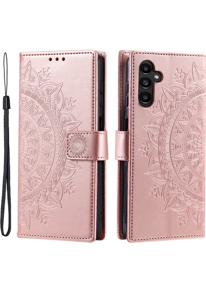 Seashell Digital Samsung Galaxy A25 5g Pu Deri Stand Strap-Rose Altın ile Baskılı Çiçek Cüzdan Telefon Telefon Kılıfı (Yurt Dışından)