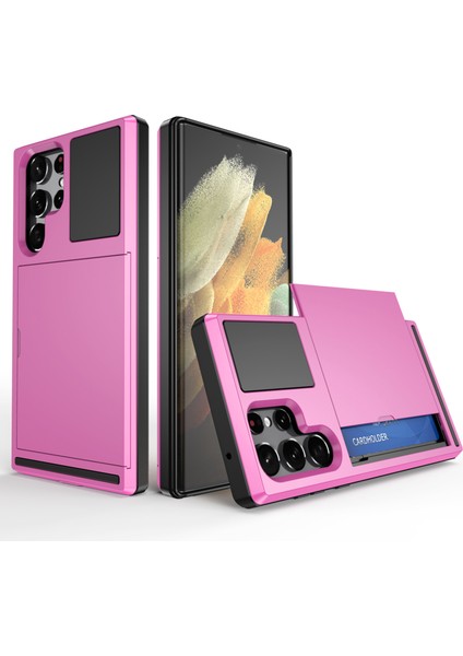 Samsung Galaxy S23 Ultra Için Sürgülü Kart Tutucu Anti Drop Pc+Tpu Koruyucu Telefon Kılıfı (Yurt Dışından)