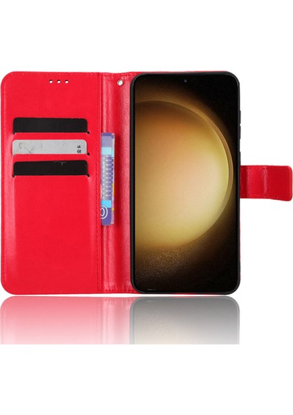 Samsung Galaxy S23 Için + Pu Deri Çılgın At Doku Cüzdan Stand Strap-Red ile Telefon Kılıfı (Yurt Dışından)