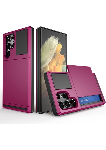 Samsung Galaxy S23 Ultra Için Kayar Kart Tutucu Anti Drop Pc+Tpu Koruyucu -Rose Telefon Kılıfı (Yurt Dışından)