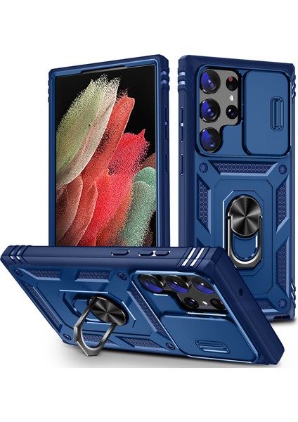 Samsung Galaxy S23 Için Ultra Koruyucu ile Ring Kickstand Card Tutucu ile Telefon Telefon Kameralı Kameralı Si Telefon Kılıfı (Yurt Dışından)