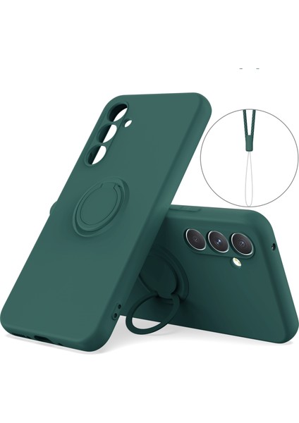 Seashell Digital Samsung Galaxy A34 5g Sıvı Silikon Koruyucu Yüzüğü Kickstand Telefon Kasası ile Halat-Blackish Green Telefon Kılıfı (Yurt Dışından)