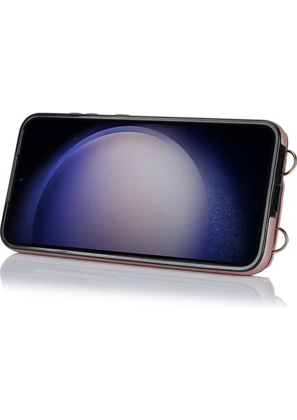 Samsung Galaxy S23 Için Crossbody + Kickstand Fermuar Cüzdan Pu Deri Kaplamalı Tpu Çizgisi Altın Telefon Kılıfı (Yurt Dışından)