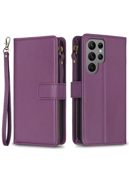 BF19 Samsung Galaxy S23 Ultra Toz Geçirmez Telefon Pu Deri Cüzdan Stand Fermuarlı -Dark Telefon Kılıfı (Yurt Dışından)