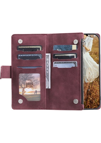 Samsung Galaxy A34 5g Pu Deri El Rhombus Strap-Wine Telefon Kılıfı (Yurt Dışından)