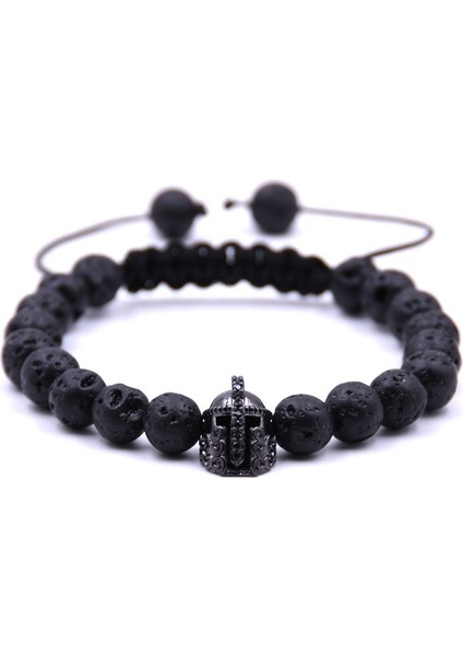 Volkanik Kaya Doğal Siyah Lav Taş Boncuklu Spartan Savaşçı Gladyatör Kask Bilezik Charm Bilezik Kadın Erkek Strand Ayarlanabilir Takı (Yurt Dışından)