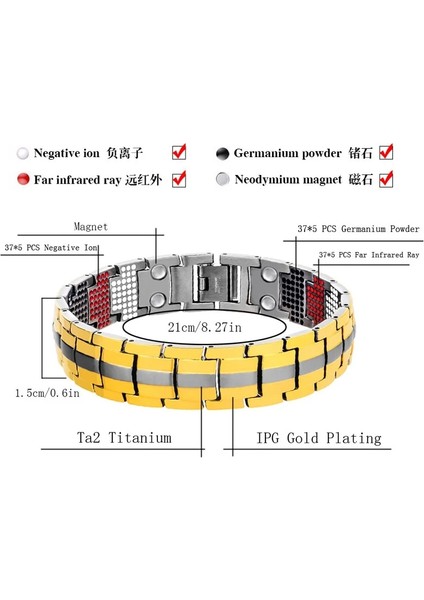 21CM Tarzı Sg Oktrendy Erkek Wome Mıknatıslar Için 100% Saf Titanyum Manyetik Bilezik Negatif Iyonlar Germanyum Sağlık Bilezikler Bileklik (Yurt Dışından) indirimleri