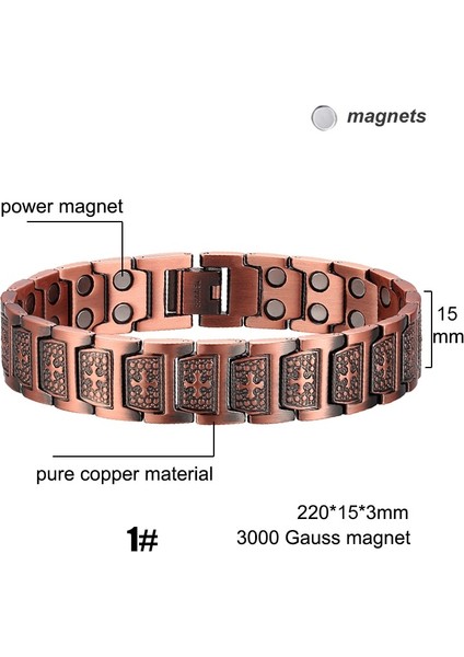 No.17 Boyutu Erkekler Manyetik Sağlık Bilezik Erkekler Için Saf Bakır Güç Enerji Bilezik Tansiyon Mıknatısları Bilezik (Yurt Dışından) modelleri