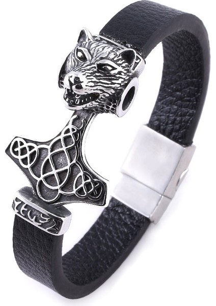 Pirinç Kaplama Iskandinav Viking Rune Düğüm Muska Bilezik Thor Mjolnir Çekiç Rune Iskandinav Bilezikler Deri Halat Erkekler Için Serin Takı (Yurt Dışından)