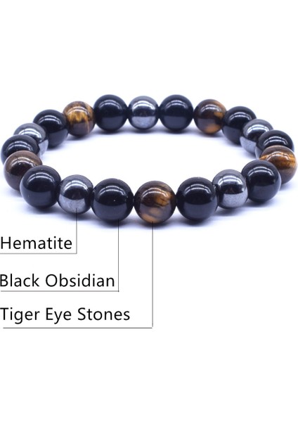 22CM Tarzı 0502C Voq Hematit Siyah Obsidyen Kaplan Gözü Taşlar Erkekler Kadınlar Için Doğal Taş Boncuk Strand Bilezik Güçlü Enerji Takı (Yurt Dışından) fırsatları