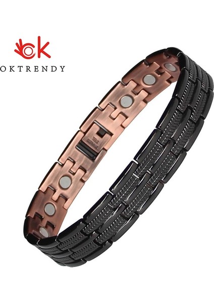 22CM Tarzı Gül Altın Rengi Oktrendy Artrit Saf Bakır Manyetik Bilezik Siyah Bakır Şifa Bilezik Erkekler En Iyi Bio Magnet Gauss (Yurt Dışından)