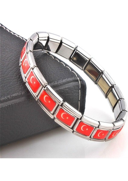 Türk Bayrağı Kadın Erkek Mücevheri Manyetik Germanyum Bilezik Paslanmaz Çelik Çift Turmalin Enerji Dengesi Sağlık Italyan Charm Bilezikler (Yurt Dışından)