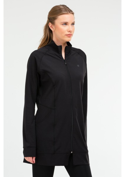Siyah Regular Fit Düz Micro Dik Yaka Fermuarlı Kadın Tunik - SC1086