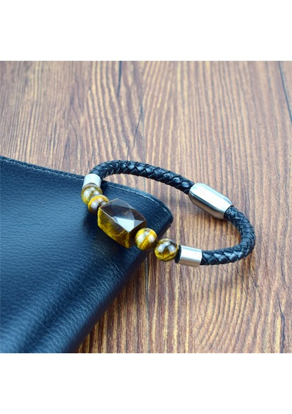 23CM Tarzı Beyaz Mavi Damarlar Benzersiz Erkekler Bilezik Halat Paslanmaz Çelik Manyetik Doğal Taş Deri Boncuklu Braclet Kaplan Gözü Taş Bilezik Punk Takı Hediye (Yurt Dışından) fiyatları