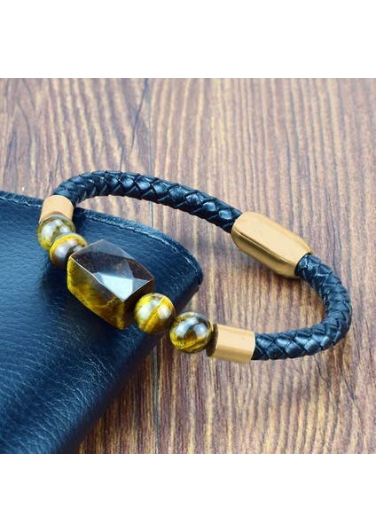 23CM Tarzı Beyaz Mavi Damarlar Benzersiz Erkekler Bilezik Halat Paslanmaz Çelik Manyetik Doğal Taş Deri Boncuklu Braclet Kaplan Gözü Taş Bilezik Punk Takı Hediye (Yurt Dışından) modelleri