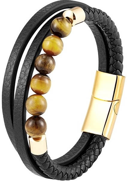Renk Stili BXGM1045-4 2021 Trendy Unisex Enerji Bileklik Doğal Volkanik Taş Kaplan Gözü Taş Akik Taş Turkuaz Örgülü Deri Kordon 3 Katmanlı Sütyen (Yurt Dışından)