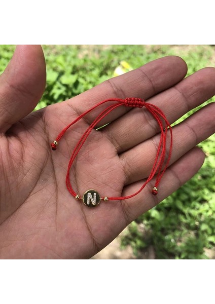 Kırmızı Çizgi Altın Stili N Moda Mektup Dokuma Kırmızı Çizgi Siyah Çizgi Dize Halat Kader Bilezik Iyi Şanslı Iplik Bilezik (Yurt Dışından)