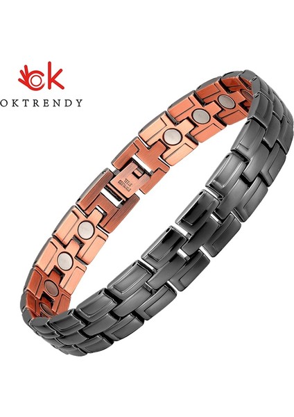 22CM Tarzı Bileklik Oktrendy Artrit Saf Bakır Manyetik Bilezik Siyah Bakır Şifa Bilezik Erkekler Bio Mıknatıs Gauss En Iyi Hediye (Yurt Dışından)