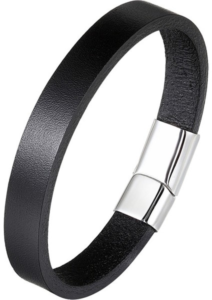 Qiuhong Shop 21CM Tarzı BXG088 Moda Tr Takı Punk Örgülü Hakiki Deri Bileklik Paslanmaz Çelik Bileklik ve Bilezikler Pulseras Hombre cm (Yurt Dışından)