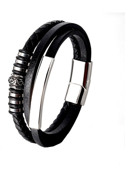 Qiuhong Shop 21CM Tarzı BXG088 Moda Tr Takı Punk Örgülü Hakiki Deri Bileklik Paslanmaz Çelik Bileklik ve Bilezikler Pulseras Hombre cm (Yurt Dışından)