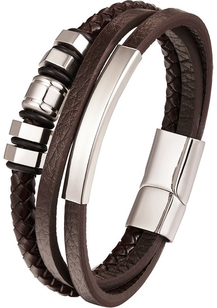 Qiuhong Shop 21CM Tarzı BXG088 Moda Tr Takı Punk Örgülü Hakiki Deri Bileklik Paslanmaz Çelik Bileklik ve Bilezikler Pulseras Hombre cm (Yurt Dışından)