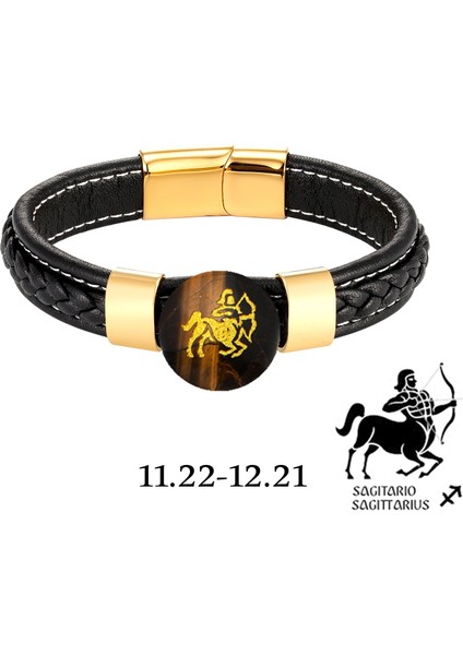 Sarı Stil Altın-Balık 2021 Yeni 12 Takımyıldızı Doğal Kaplan Gözü Yaldızlı Vintage Takı Erkek Bilezik Charm Deri Halat 316L Paslanmaz Çelik Bileklik (Yurt Dışından) fırsatları