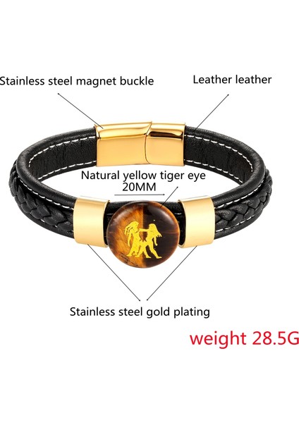Sarı Stil Altın-Balık 2021 Yeni 12 Takımyıldızı Doğal Kaplan Gözü Yaldızlı Vintage Takı Erkek Bilezik Charm Deri Halat 316L Paslanmaz Çelik Bileklik (Yurt Dışından) indirimleri
