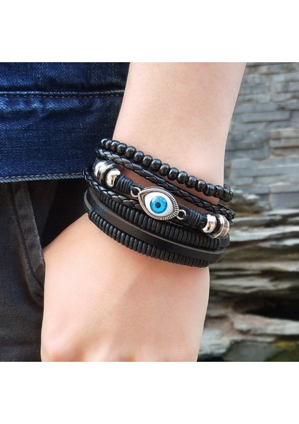 GHJT2009 Yeni Ürün! Türk Gözler Boncuklu Deri Bilezikler Erkekler Kadınlar Için Set Vintage Örgü Örgülü Pulseras Fashoin Takı Yenı (Yurt Dışından) fiyatları