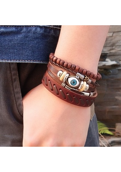 GHJT2009 Yeni Ürün! Türk Gözler Boncuklu Deri Bilezikler Erkekler Kadınlar Için Set Vintage Örgü Örgülü Pulseras Fashoin Takı Yenı (Yurt Dışından) indirimleri